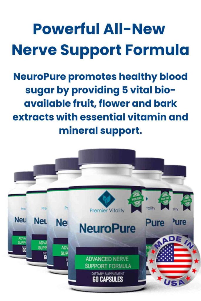 Neuropure Powerful All-New Nerve Support Formula NeuroPure promotes healthy blood sugar by providing 5 vital bio-available fruit, flower and bark extracts with essential vitamin and mineral support.
