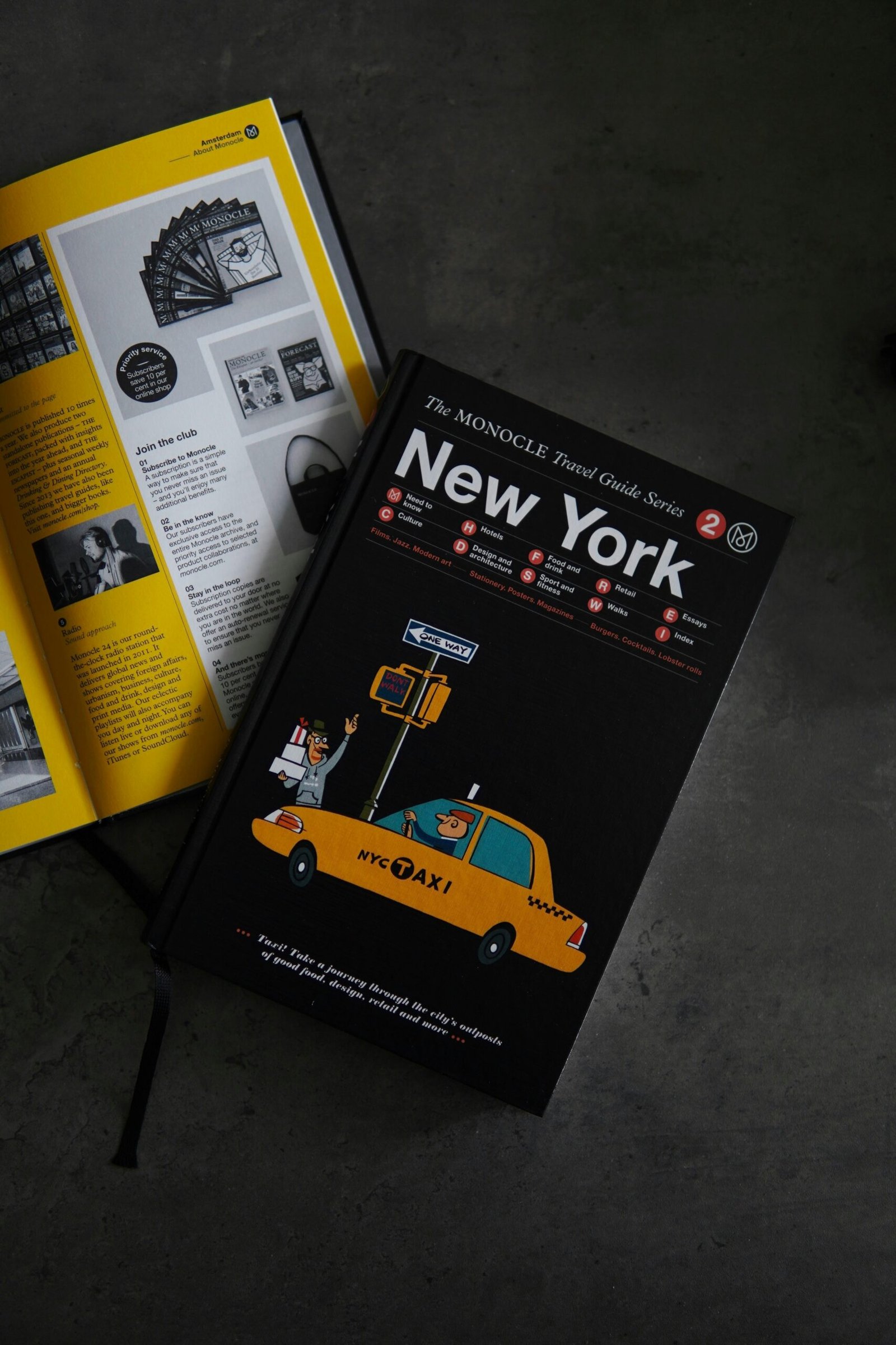 a book with a picture of a taxi cab